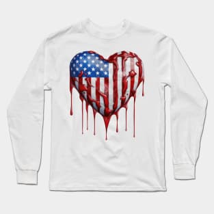 American Flag Dripping Heart #2 Long Sleeve T-Shirt